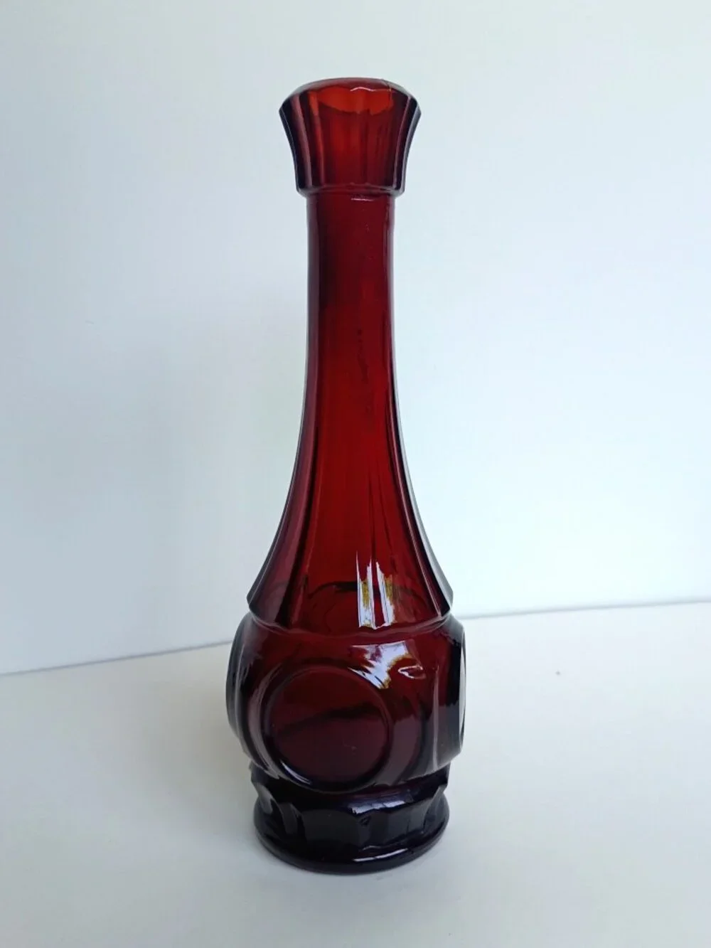 Vintage Wheaton Mid Century MCM Bullseye Ruby Red Glass Bud Vase Coin 9